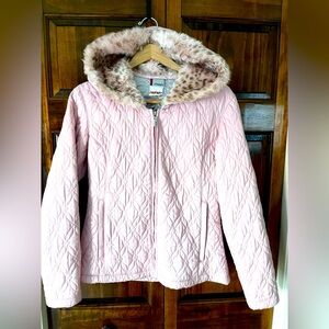 SPYDER Women’s Quilted Pale Pink Leopard Winter Parka Jacket M